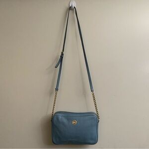 Michael Kors Sky Blue Leather crossbody Bag with Gold Accents